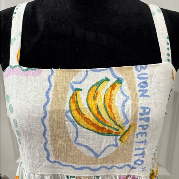 NWT Paper Heart linen blend Italian fruit and cocktail inspired print dress - S - Picture 2 of 16